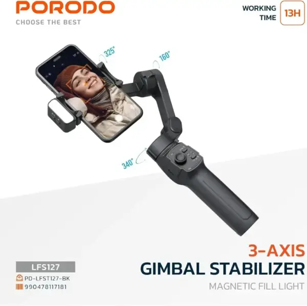PORODO 3-AXIS GIMBAL STABILIZER | MAGNETIC FILL LIGHT | LFS127